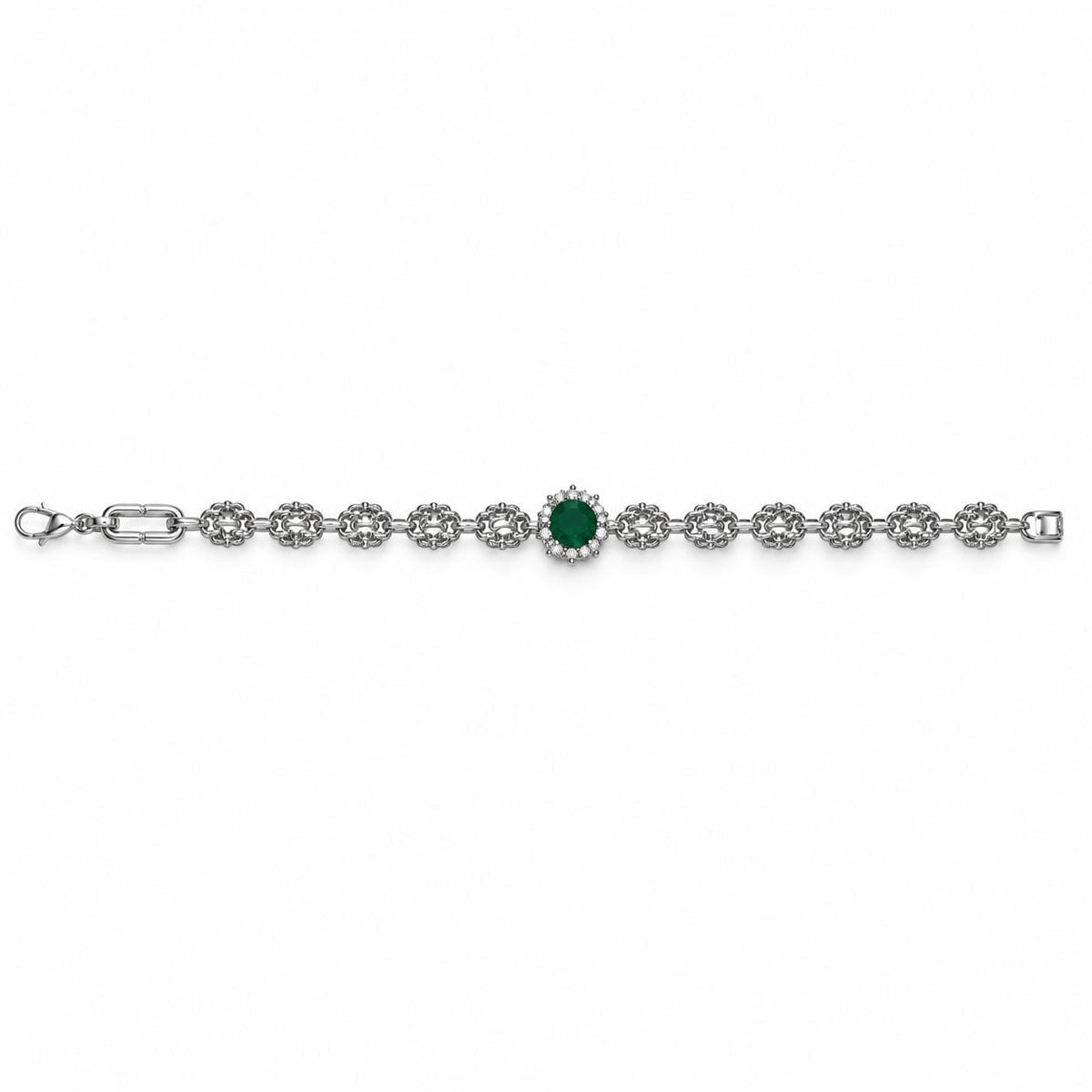 NEW Manilla Color Silver con Piedra Verde Central
